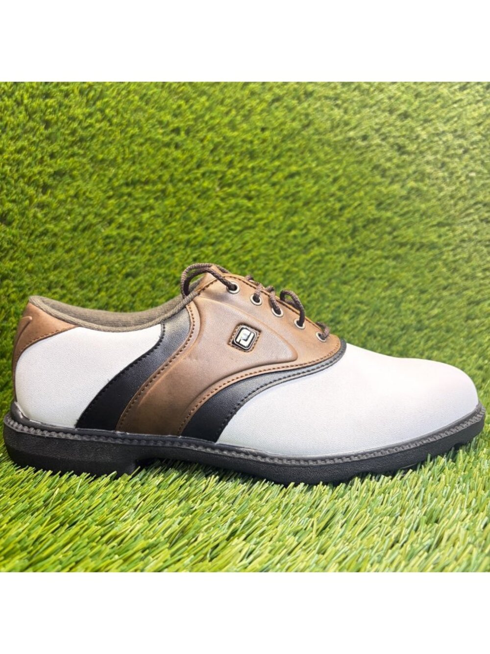 FootJoy Originals Mens Size 8 White Brown Athletic Leather Golf Spikes Shoes